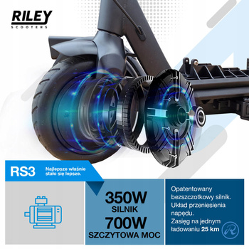 Hulajnoga elektryczna RILEY RS3 25km 350W 8,5" Czarny