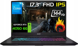 Gaming MSI Katana i5-12450H 17,3' 144Hz DDR5 RGB 16GB SSD 512GB RTX4050 W11