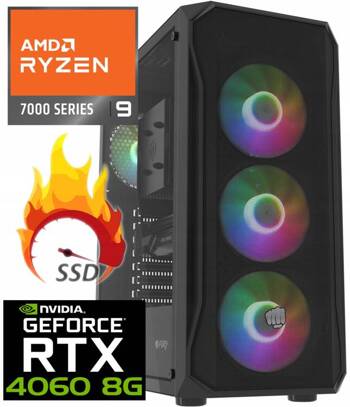 Mocny PC GAMING AMD Ryzen 9 7900 Nvidia RTX 4070 DDR5 32GB SSD 4TB Win11