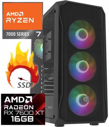 Mocny PC GAMING Ryzen 7 7700 Radeon RX7600XT DDR5 64GB SSD 1TB Win11